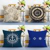 Ocean Blue Compass with Anchor Pillow Case Anti-dustmite Pillowcase Invisible zipper silky short plush Sofa cushion cover