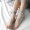 Summer Ultra-Thin Tulle Socks Women Transparent Pearls Long Socks Female Chiffon Lace Up Funny Socks Streetwear
