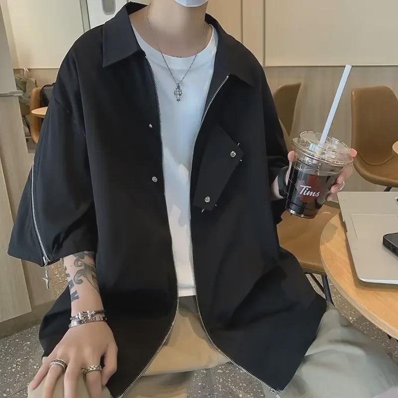 Рубашка-молния унисекс в стиле ретро – свободный летний топ с коротким рукавом