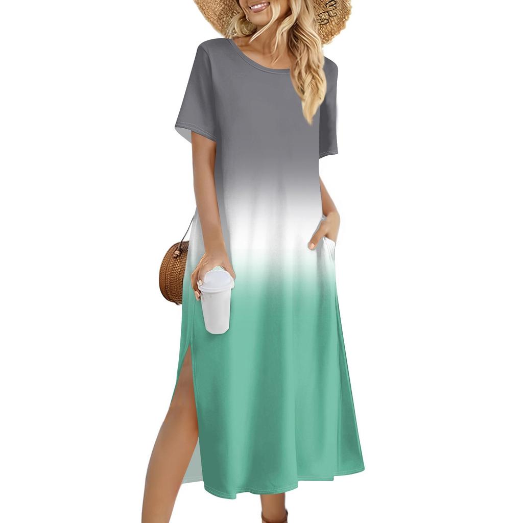 Ladies Fashion Summer Gradient Print Dress Casual Beach Dress Dress Slim Holiday Dress