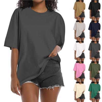 Рубашка для женщин, модная повседневная свободная однотонная футболка с короткими рукавами и круглым вырезом, женский топ