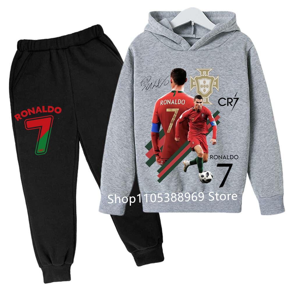 Раналду CR7 Принт Футбольный Идол Одежда Детская Толстовка Набор из 2 шт. Костюм с Брюками Детский Мальчики Спортивный Костюм Девочки Одежда Спортивные Костюмы