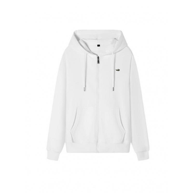 Unisex Cotton Terry Embroidered Fish Zipper Cardigan with Pockets - Loose Fit for Autumn/Winter Sports.