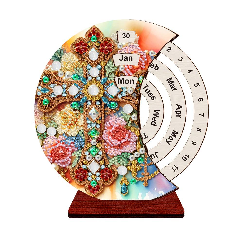 Wooden Diamond Art Perpetual Calendar Kits DIY Diamond Painting Calendar  For Adults