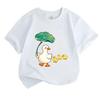 Cute Cartoon Mother Duck Holding Lotus Leaf with 3 Baby Duck