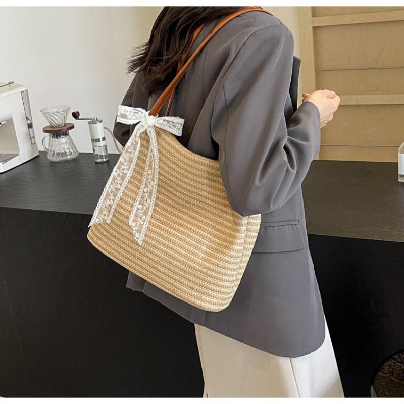 Женская тканая сумка из травы, новая летняя повседневная сумка через плечо в корейском стиле, пляжная сумка большой вместимости, универсальная сумка для поездок на работу