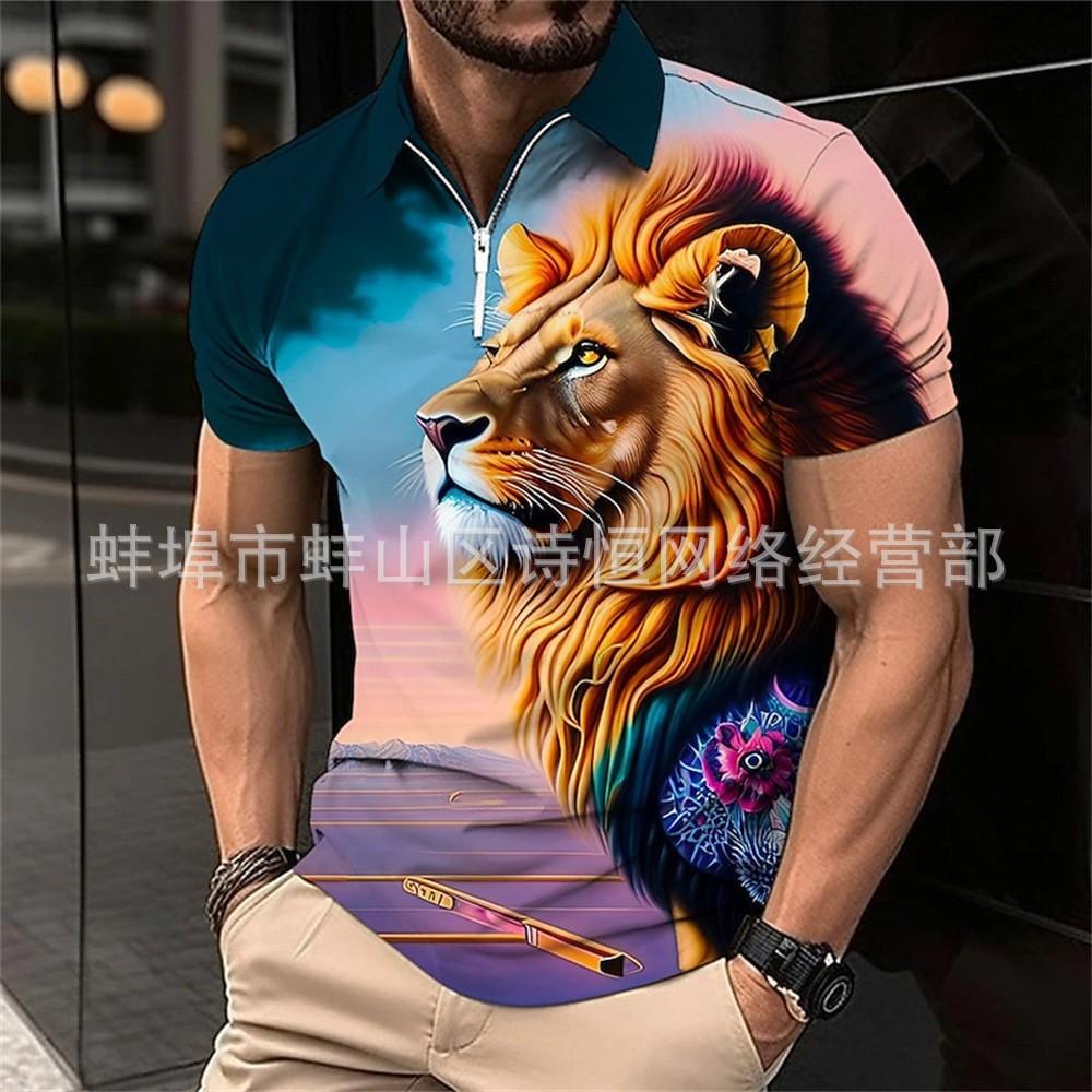 Независимая станция Мужской тренд Крутое поло с 3D цифровой печатью льва Персонализированный топ с коротким рукавом