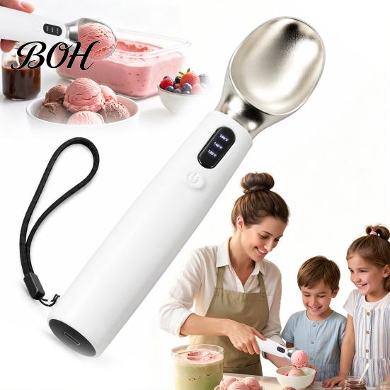Yogurt Scooper Rechargeable Heated Ice Cream Scoop, Electric with 3-Level Heat, Hard Scooping Tool LED Display, 2000mAh Battery for Cream, Gelato,