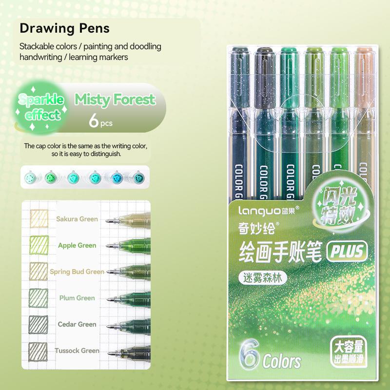 6 PCS Drawing Highlighter Morandi Gel Pen Glitter Effects Student Diary Scrapbook Painting DIY Office School Supplies Stationery