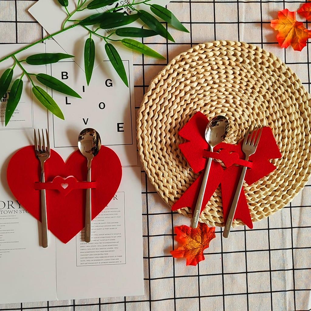 Valentine's Day Themed Heart-shaped Cutlery Placemats, Dining Table Decorations