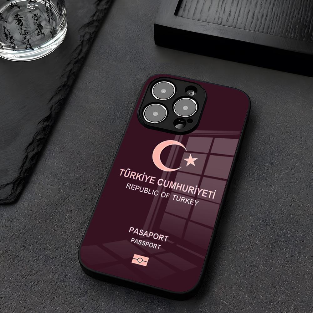 Чехол для телефона Паспорт Турции Стекло Для iPhone 12 15 14 13 11 Pro XS Max Plus Mini X XR 8 7 6s SE2020 Закаленное Coque