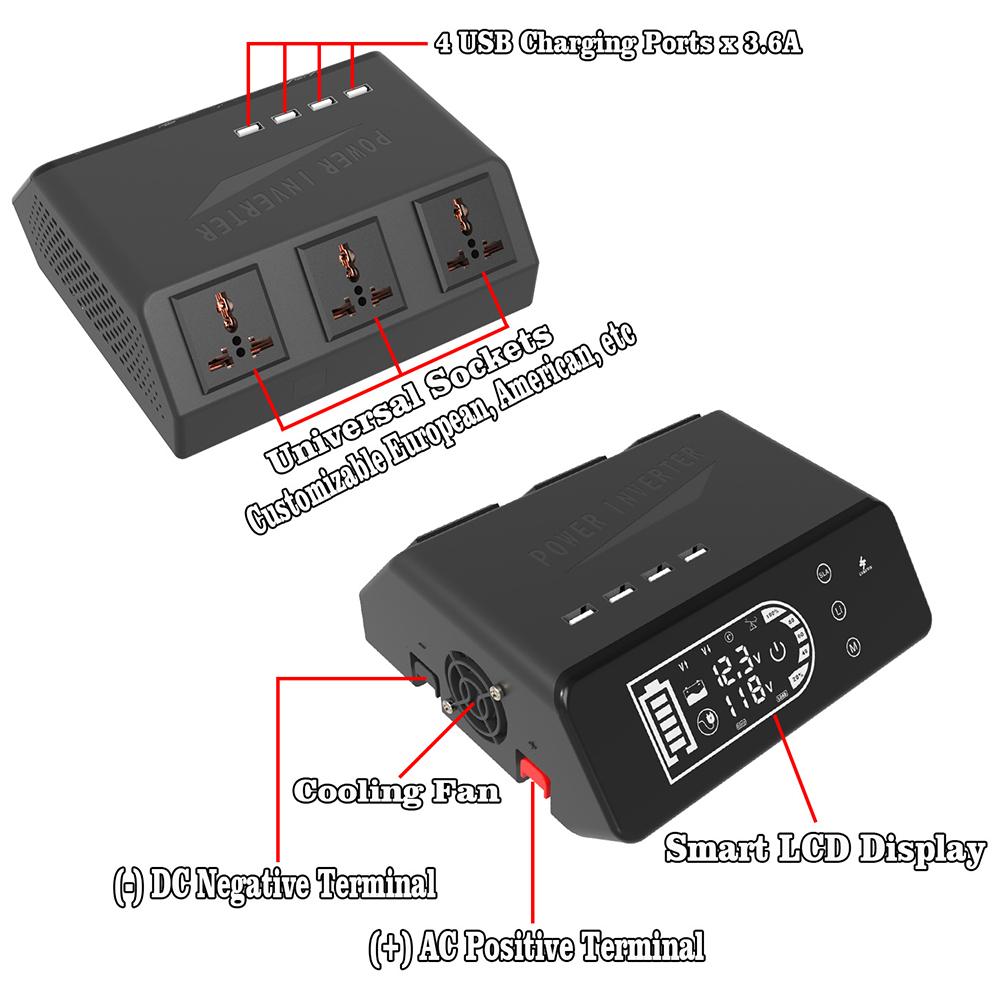Инвертор питания 1000 Вт с чистой синусоидой 12 В постоянного тока в 110 В 3 розетки переменного тока 4 USB-разъема Автомобильные адаптеры питания для RV кемпинга Новый автомобильный инвертор питания