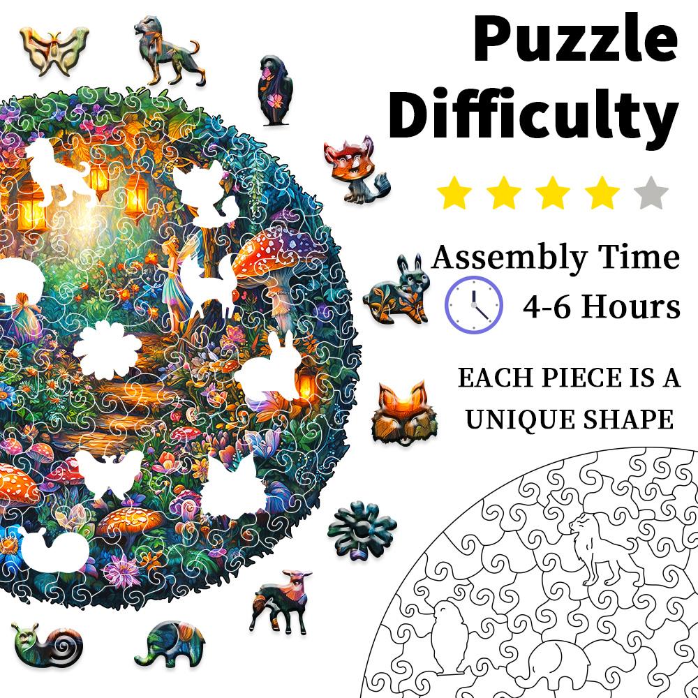 Деревянные пазлы для взрослых - Пазл 'Волшебный гриб', Пазл уникальной формы, Плоский пазл с 3D визуальным эффектом, Деревянный 'Таинственный лес'