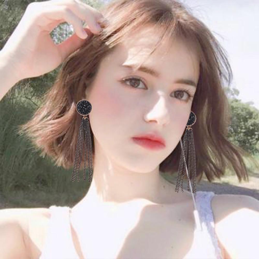 Girls Lady Round Party Accessories Crystal Long Jewelry Tassel Dangle Earrings Ear Studs Fashion