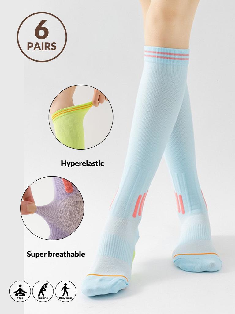 1/6pairs Compression Sport Socks Running Skipping Yoga Socks Trendy Professional Sports Socks Nursing Athletic Soccer Stocking