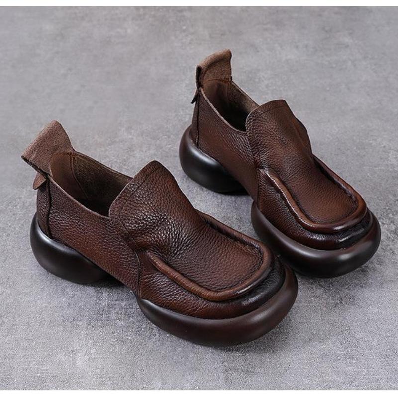 Мода 2024 Натуральная Коровья Натуральная Кожа Осень Лето Женские Удобные Балетки Женские Лоферы Слипоны Женская Платформа Клиновидная Обувь