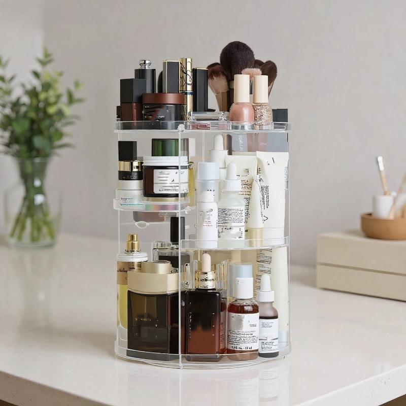 Вращающийся органайзер для макияжа Косметическая витрина с держателем для кистей Подставка-карусель для хранения парфюмерии для туалетного столика, столешницы в ванной