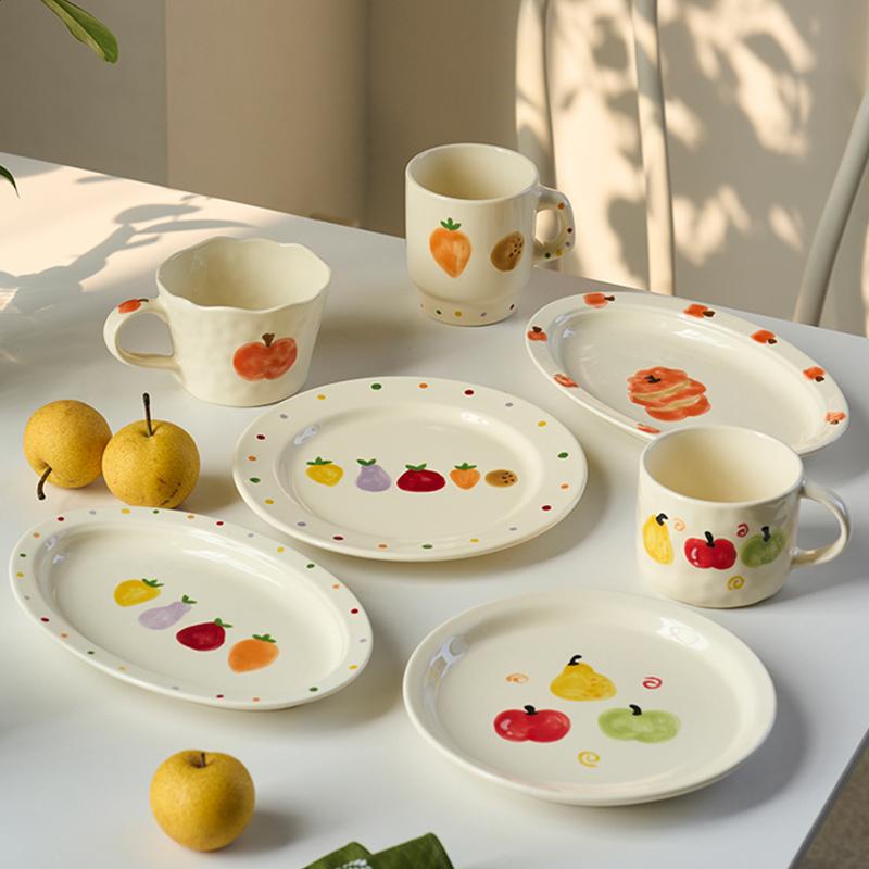 Расписанные вручную керамические тарелки для овощей, элитная кондитерская, послеобеденный чай, кофейная чашка, вкусные блюда, бытовая посуда
