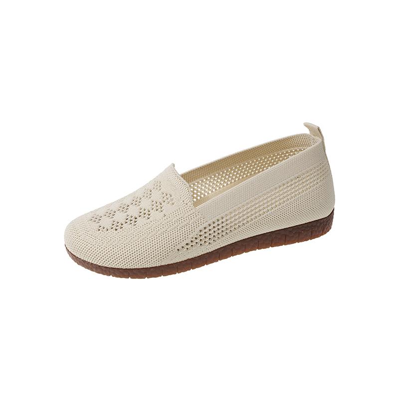 Fashion Summer Breathable Knitted Casual Shoes Women Versatile Flat Hollow Out Soft Bottom Comfortable Non-Slip Middle-Aged Mothe