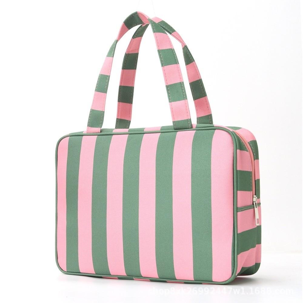 Large Capacity Striped Toiletry Storage Bag Multi Compartment Cosmetic Pouch Weekend Getaway