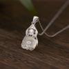 S925 Silver Court Fashion Wind Fulu Necklace Women's Gourd Pendant White Agate Chalcedony Necklace Accessories