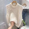 Vintage Cable Knit Sleeveless Sweater Women Korean Loose Layering Round Neck Vest Top
