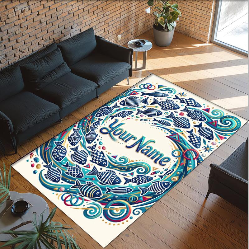 Mermaid Theme Crystal Velvet Floor Rug Personalized Custom Name Text Warm Carpet Home Decoration