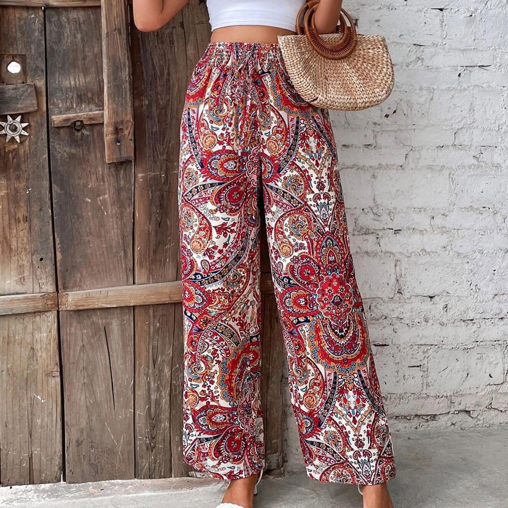 Новые женские модные эластичные удобные повседневные свободные брюки со средней талией и принтом