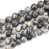 Black-striped Lattice Round Natural Stone Beads 15"Strand Smooth Loose Spacer Beads 4/6/8/10/12mm for Jewelry Making DIY Bracelets Accessories