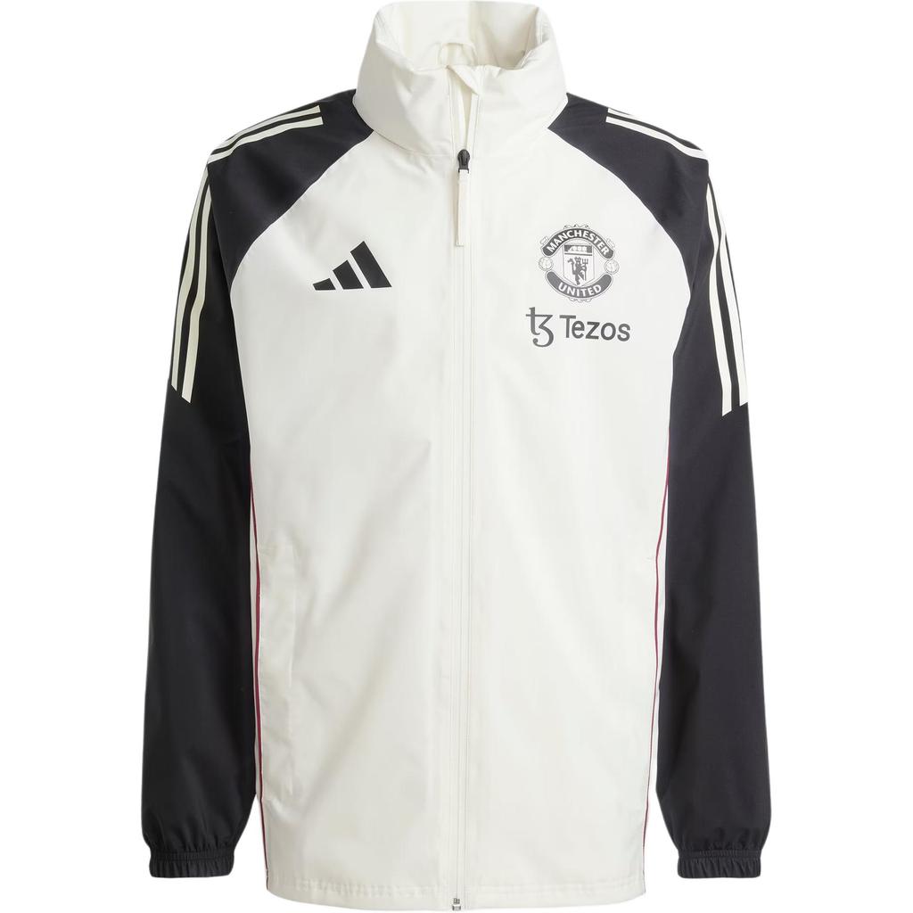 Adidas MUFC Rain Football Training Hooded Zip Jacket Men Jackets Jade-White Black JE3725