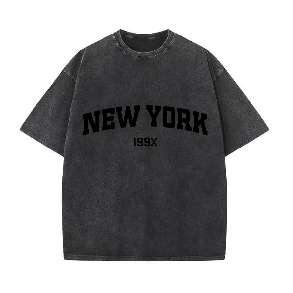 Ретро-стираная винтажная футболка New York 199X Футболка с принтом для парной моды Спортивная футболка Harajuku Повседневная хлопковая свободная уличная футболка
