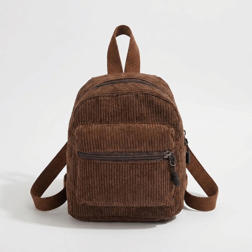 Lightweight Corduroy Mini Backpack Solid Color Daypack Versatile Double Shoulder Bag Ladies