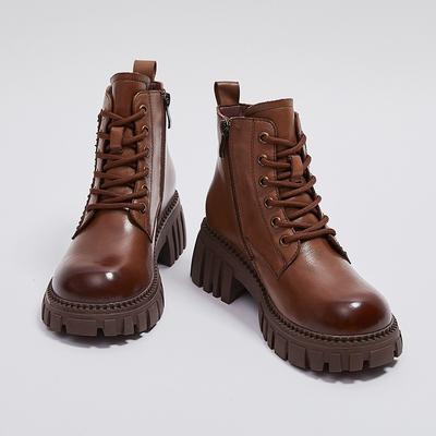 Ботильоны на платформе из коровьей кожи первого слоя, осенние новые ретро ботинки Мартина, женские повседневные ботинки, женские