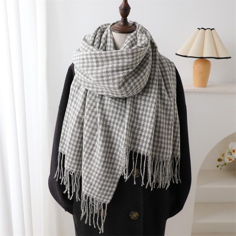 Retro Thousand Birds Grid Imitation Cashmere Scarf Long Warm Scarf Women'S Thickened Shawl Popular Versatile