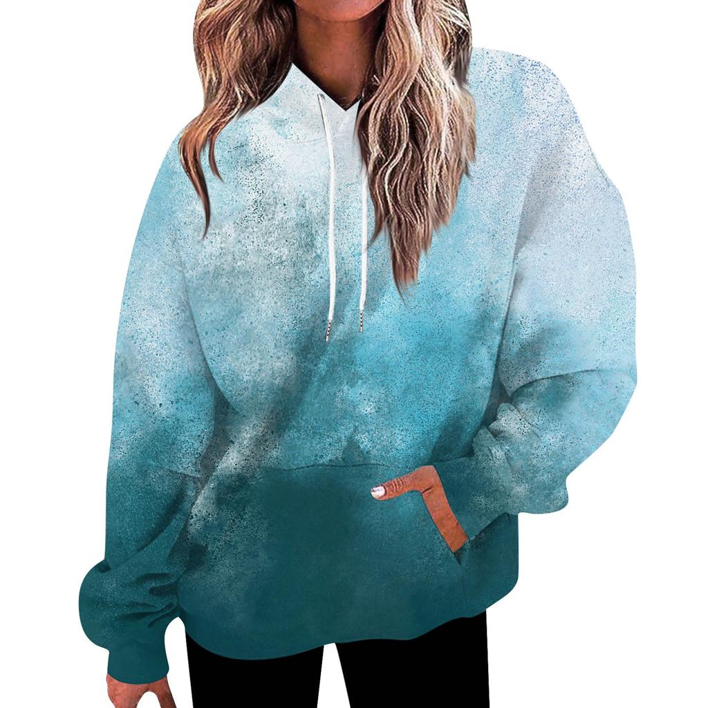 Женская мода Повседневные Универсальные Повседневные толстовки с круглым вырезом Графика Повседневные с длинным рукавом Градиент Лоскутная верхняя одежда с принтом Толстовки