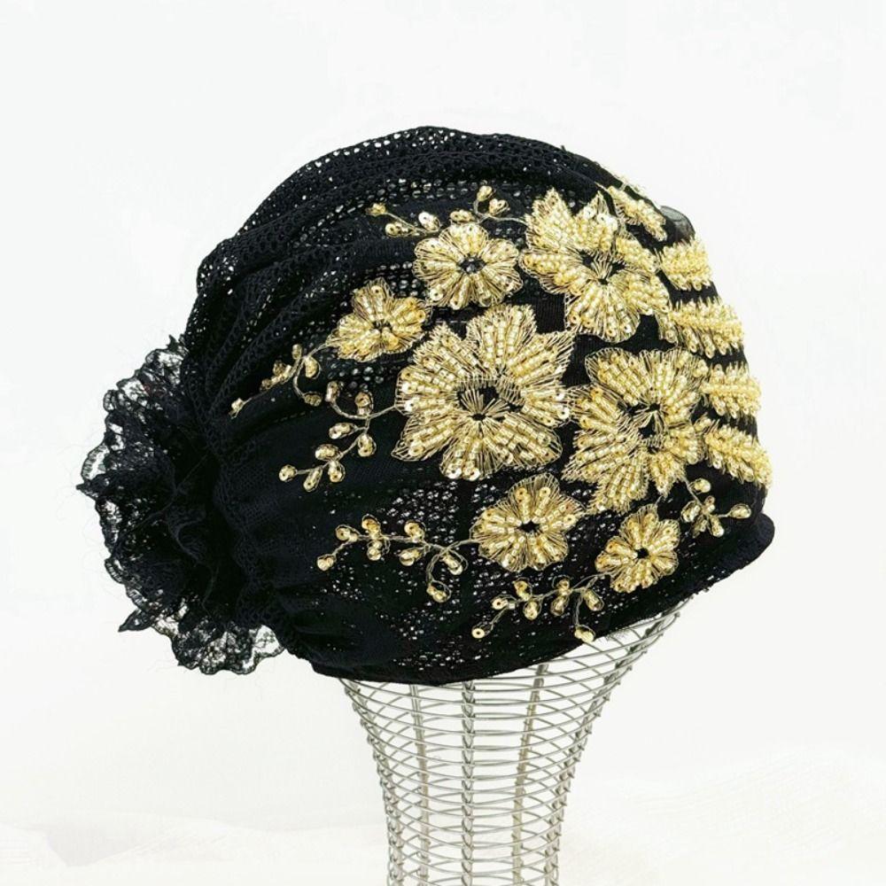 Head Scarf Lace Turban Hats Rhinestone Islamic Under Scarf Solid Color Summer Thin Headscarf  Girls