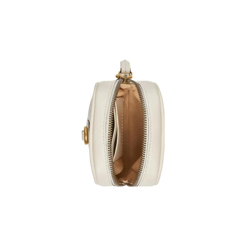 Gucci GG Marmont distressed vintage gold hardware V-shaped quilted leather coin purse mini women's white