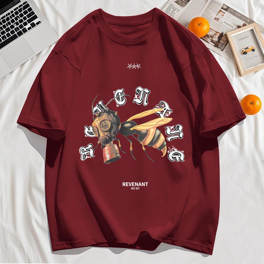 Принты «Пчелы в противогазах» Мужские футболки Хлопковая Повседневная Футболка с Круглым Вырезом Уличная Одежда Удобная Мягкая с Коротким Рукавом