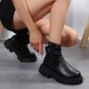 Fashion New Patchwork Pu Leather Ankle Boots Women Fashion Chunky Platform Chelsea Boots Woman Elastic Knitted Short Booties