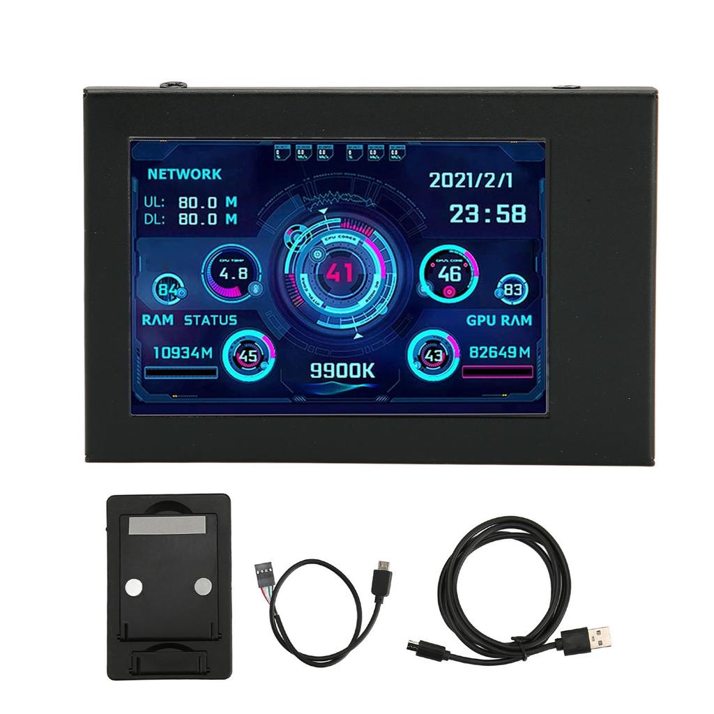 Computer Temp Monitor 3.5 Inch IPS Theme Editor Dimmable Rotatable PC CPU Data Monitor for GPU RAM Time Weather