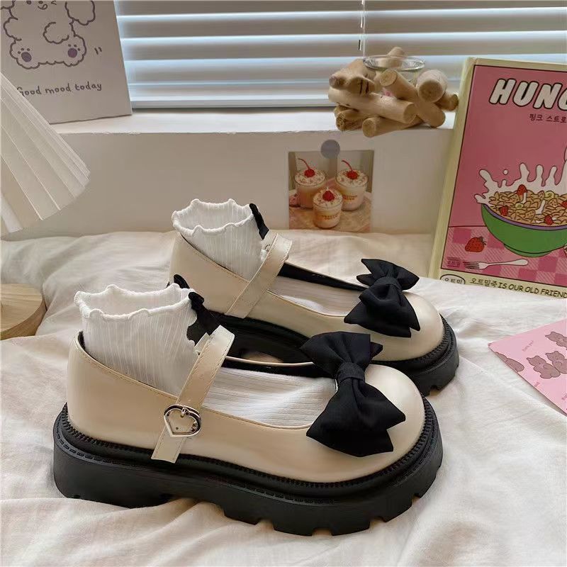 Туфли женские Мэри Джейн Милые и классные Маленькие кожаные туфли Повседневные женские туфли на платформе Летние тонкие туфли с бантом Модные туфли