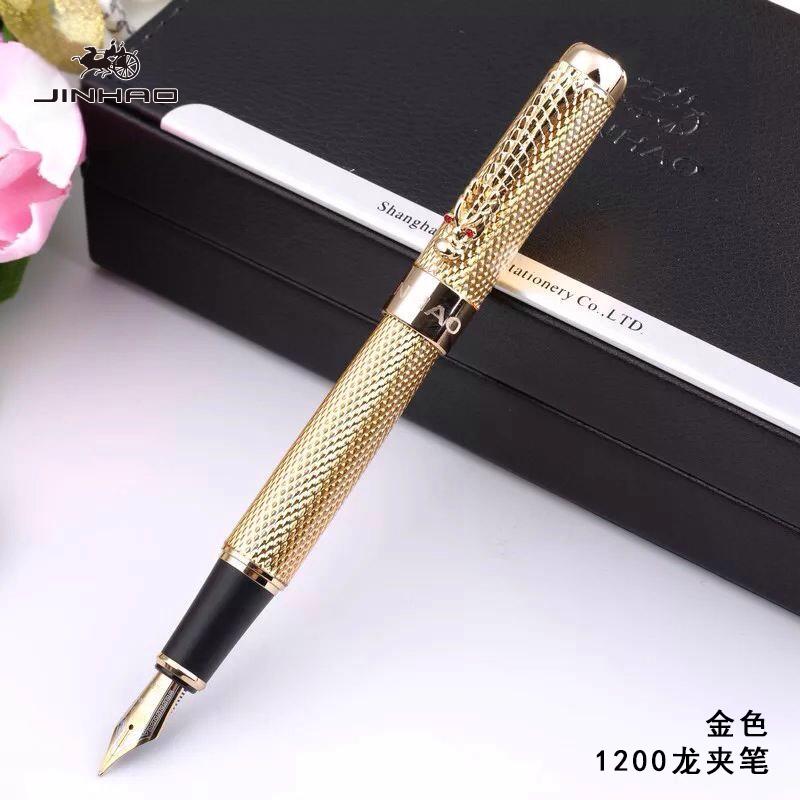 Jinhao 1200 Металлический Золотая Сетка Корпус Клипса-Дракон Широкое Перо 0.7мм Перьевая Ручка Офис Школа Письмо Подарок Аксессуар для Ручки