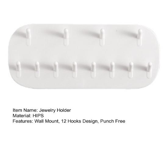 Wall Mount Jewelry Holder 12 Hooks Punch Free Adhesive Space Saving Earrings Ring Bracelet Necklace Display Organizer Jewelry Store Supplies