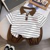 Summer  Baby Clothes Sets Casual New Boys Striped Polo Shirt + Shorts Two-piece Top + Shorts Set Cotton