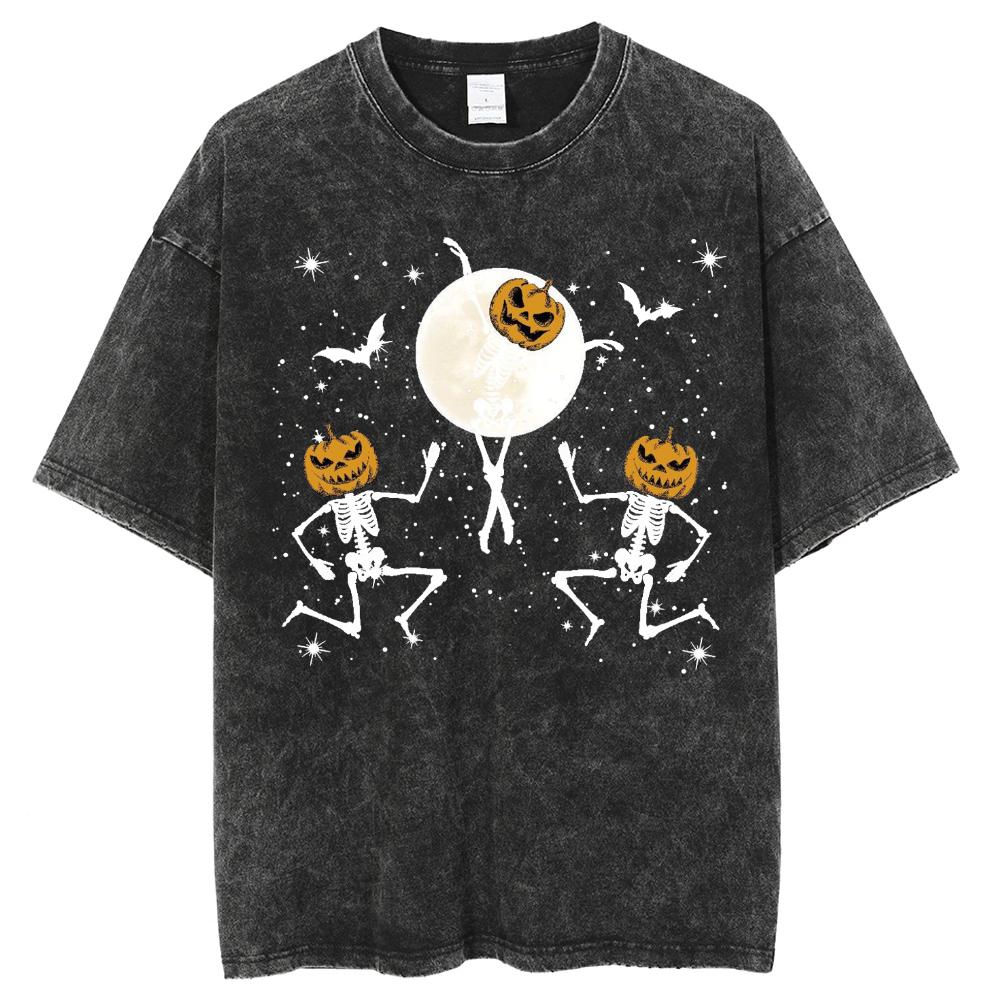 Женская футболка с принтом тыквы и черепа на Хэллоуин, свободный короткий рукав для пары, забавный дизайн
