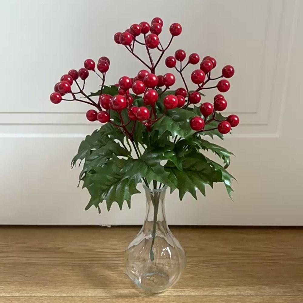 Green Holly Leaves Artificial Christmas Berry Artificial Holly Leaves New Year Arrangement