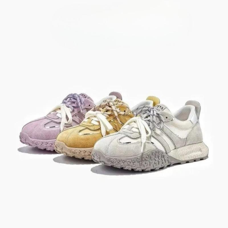 Толстая подошва с круглым носком, шнуровка, цвет соответствует моде, все удобно, нескользящие, дышащие, спортивные, повседневные женские туфли