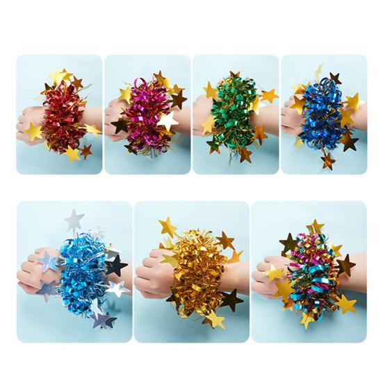 6 шт., изогнутая отделка, цветок на запястье, декор со звездами, детское сценическое представление, браслет на резинке, эластичный браслет для черлидинга с металлическими помпонами, держатель для хвоста
