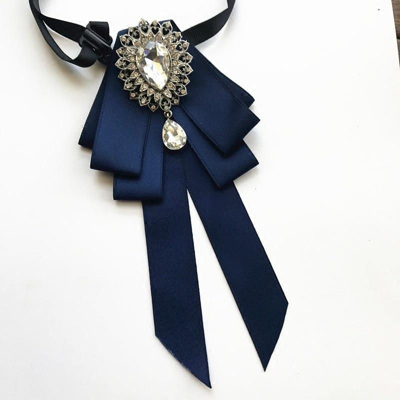 Винтажная брошь в виде галстука-бабочки из ткани с кристаллами, корейская мода, галстуки-бабочки, галстуки для женщин, белый рубашечный воротник, роскошные ювелирные аксессуары