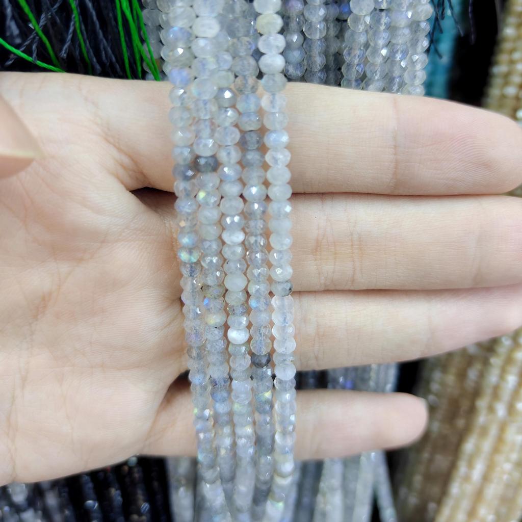 Faceted Gray Moonstone Abacus Beads: DIY Jewelry Round Beads String, Semi-finished Components.